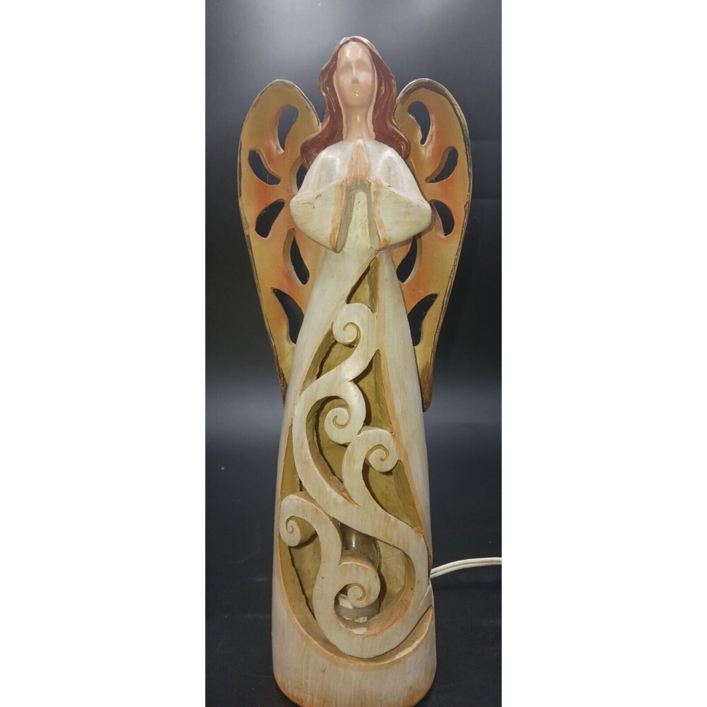 13" Carved Wooden Angel Night Light Holy Bedroom Lamp Holiday Christmas